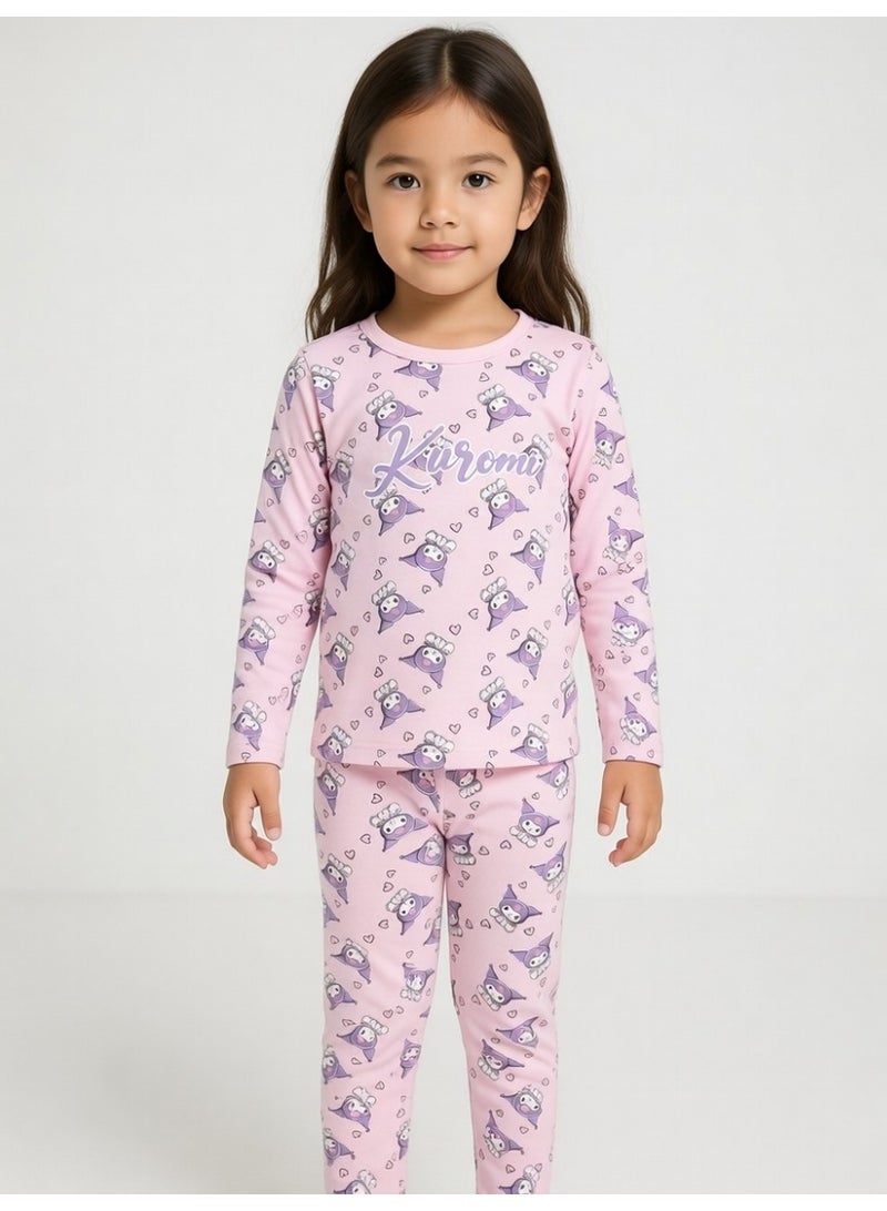 Kuromi | Girls Long Sleeve T-Shirt & Pant Set | Pink - Image 2